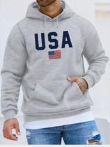 Moletom Unissex Estampa USA com Capuz Streetwear Casual Urbano Inverno Confortável Moletom Unissex Estampa USA com Capuz Streetwear Casual Urbano Inverno Confortável