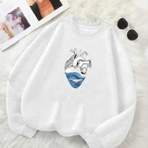Moletom Unissex Feminino Masculino GOLA CARECA Estamp Coração Baleia Blusa de Frio Inverno