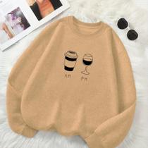 Moletom Unissex GOLA CARECA Estamp AM Café PM Vinho Despojada Look Inverno Frio Tecido Premium