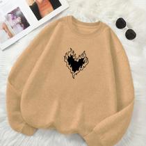 Moletom Unissex GOLA CARECA Estamp Coração Chamas Delicado Romântico Fofo Inverno Frio