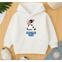 Moletom Unissex Infantil Canguru Estampa Amo Meu Tete Vaquinha Mamadeira Leite Neném Bebê Fofo Frio