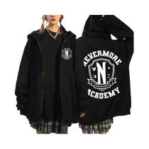 Moletom Unissex Oversized Com Estampa Do Logo Da Academia Nevermore, Com Zíper, Casual, Manga Longa,