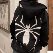 Moletom Unissex Oversized Com Zíper Completo E Capuz Estampado De Aranha Estilo Harajuku Punk Gótico