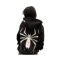 Moletom Unissex Oversized Com Zíper Completo E Capuz Estampado De Aranha Estilo Harajuku Punk Gótico
