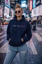 Moletom Unissex Streetwear Estampa New York Minimalista Urbano Casual com Capuz Inverno