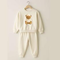 Moletom Ursinho Infantil Creme Gola Careca Estampa Minimalista e Fofa