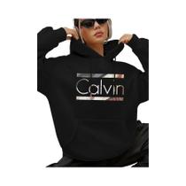 Moletom Vintage Feminino Com Estampa De Letras Calvin, Manga Longa, Bolso Canguru, Vestuário Casual