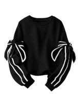 Moletom WDIRARA Bow Oversize Y2k com gola redonda preta para mulheres Moletom WDIRARA Bow Oversize Y2k com gola redonda preta para mulheres