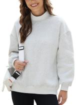 Moletom Wyeysyt feminino com gola simulada, forrado de lã, blusa casual Moletom Wyeysyt feminino com gola simulada, forrado de lã, blusa casual