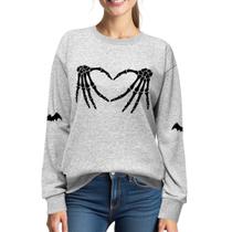 Moletom XLIEVO com estampa de caveira de Halloween para mulheres cinza