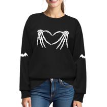 Moletom XLIEVO com estampa de caveira de Halloween para mulheres, preto