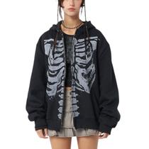 Moletom Yojeasrio feminino masculino Y2k Zip Up Skeleton Star Black