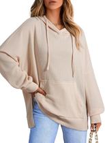 Moletons Dokotoo Oversize Waffle Knit Pocket para mulheres, outono de 2024