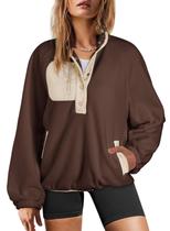 Moletons e moletons femininos Dokotoo, jaquetas coloridas para mulheres, decote em V, manga comprida, macio, felpudo, pulôver casual de grandes dimensões, casacos de outono e inverno, marrom GG