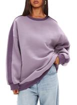 Moletons femininos grandes Beaully, lã, gola redonda, pulôver, casuais, confortáveis, roupas de outono, roupas 2024, roxas, M