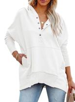 Moletons femininos PRETTYGARDEN com decote em V, botões, tamanho grande, bege M