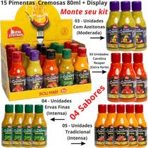 Molho Pimenta Cremosa Com Azeitonas Bahia Premium Kit Churrasco Até 4 Sabores 80ml cada Display com 15 Unidades 80ml