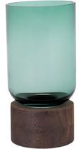 MONDELLO VASO 26x13x13cm VIDRO VERDE BASE MADEIRA