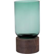 MONDELLO VASO 26x13x13cm VIDRO VERDE BASE MADEIRA MONDELLO VASO 26x13x13cm VIDRO VERDE BASE MADEIRA