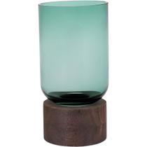 Mondello Vaso 26X13X13Cm Vidro Verde Base Madeira Mondello Vaso 26X13X13Cm Vidro Verde Base Madeira