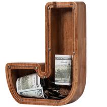 Money Bank Ladenk, letra grande de madeira, J, cofrinho de 23 cm