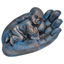 Monge Buda Budinha Dormindo Na Mão Enfeite Escultura Resina - M3 Decoração