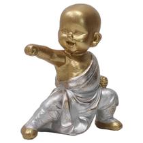 Monge Buda Pose Lutador Arte Marcial Enfeite Prata Dourado - M3 Decoração