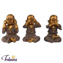 Monges Dos Sentidos 08,5cm Dourados - Conjunto 3pç