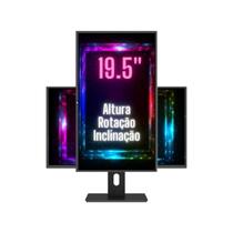 Monitor 19.5" LED Ergonômico Ajuste de altura, rotação, inclinação, Widescreen, 2ms, 75Hz, HD+, HDMI, VESA, 3Green