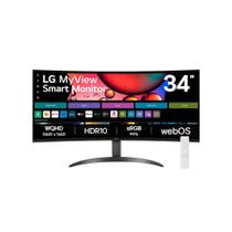 Monitor Curvo LG MyView Smart 34SR60QC-B 34" WQuadHD, WebOS, ThinQ Home, Air Play, USB e HDMI, Bluetooth, Preto - 34SR60QC-B.AWZM