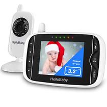 Monitor de bebê de vídeo com câmera e áudio, display LCD de 3,2 polegadas, visão noturna infravermelha, áudio bidirecional e monitoramento da temperatura ambiente, canção de ninar, tela ativada por som - HelloBaby