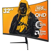 Monitor de jogos CRUA 32 polegadas 2K QHD 165 Hz FreeSync HDMI/DP preto