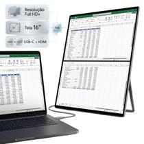 Monitor Duplo Portátil 16 Extensor Tela Notebook 1920x1200 USBC HDMI Estação Trabalho 3 Telas