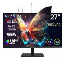Monitor Gamer 27" Arzopa QHD 2K 180Hz 1ms FreeSync Tela IPS HDMI DisplayPort