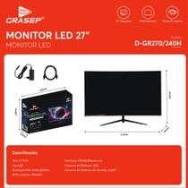 Monitor Gamer 27 Polegadas Curvo 1ms 200Hz 240Hz FHD HDMI DP Alta Nitidez Tela VA
