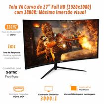 Monitor Gamer Curvo 27 Polegadas Full HD 120Hz 1ms FreeSync E GSync Para Jogos Com Imersão Total E Máxima Fluidez - Aitek