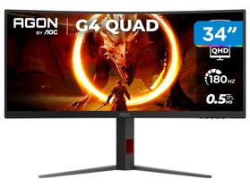 Monitor Gamer Curvo AOC Agon 34", Ultrawide, WQHD, 180Hz, 0.5ms, Fast VA, Adaptive-Sync, Altura Ajustável, Preto - U34G4C