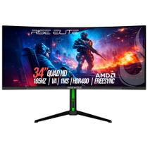 Monitor Gamer Curvo Rise Mode Elite 34", QHD, 165Hz, 1ms, VA, FreeSync, HDR 400, Preto, DisplayPort e HDMI, sRGB 110%, Ajuste altura - RM-MOG-34C16...