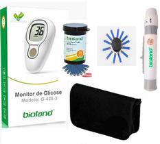 Monitor Glicose Completo com 25 Tiras 25 Lancetas e Lancetador Bioland