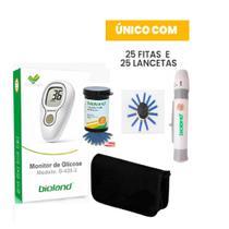 Monitor Glicose Completo com 25 Tiras 25 Lancetas e Lancetador Bioland