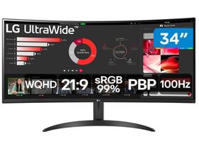 Monitor LG UltraWide Curvo Tela VA de 34”, WQHD 3440 x 1440, 21:9, sRGB 99%, HDR10, PBP, 100Hz, AMD FreeSync - 34WR50QC-B Monitor LG UltraWide Curvo Tela VA de 34”, WQHD 3440 x 1440, 21:9, sRGB 99%, HDR10, PBP, 100Hz, AMD FreeSync - 34WR50QC-B
