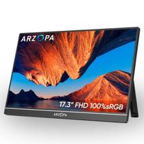 Monitor portátil Arzopa A1M de 17,3 polegadas, 1080p Fhd Hdr Ips Ki Cor Preto