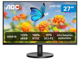 Monitor Profissional AOC 27", 4K, IPS, Adaptive-Sync, HDR 10, Flicker Free, Low Blue Mode, Som Integrado - U27B3A