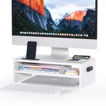 Monitor Stand Riser BONTEC White de 2 camadas de madeira com armazenamento