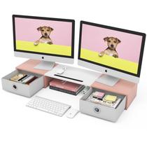 Monitor Stand Riser WESTREE Dual com 2 gavetas, suporte de 100 libras