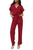 Mono Enterizo PRETTYGARDEN con Cruzado y Escote en V, Color Vino, Talla M Mono Enterizo PRETTYGARDEN con Cruzado y Escote en V, Color Vino, Talla M