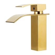 Monocomando lavatório de mesa cascata bica baixa gold
