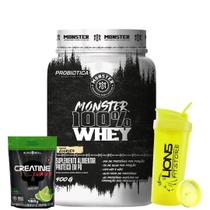 Monster 100% Whey Concentrado Isolado 900g Probiótica + Creatina Turbo Refil 150 g Blackskull + Coqueteleira Cor Sortida