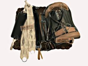 Montaria Completa 13x peças Sela Basto preto Cavalo Laço