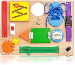 Montessori Busy Board for Toddlers - Brinquedos Sensoriais de Madeira - Atividades infantis para brinquedos de viagem de habilidades motoras finas - Brinquedos educacionais para meninos e meninas de 3 anos - deMoca